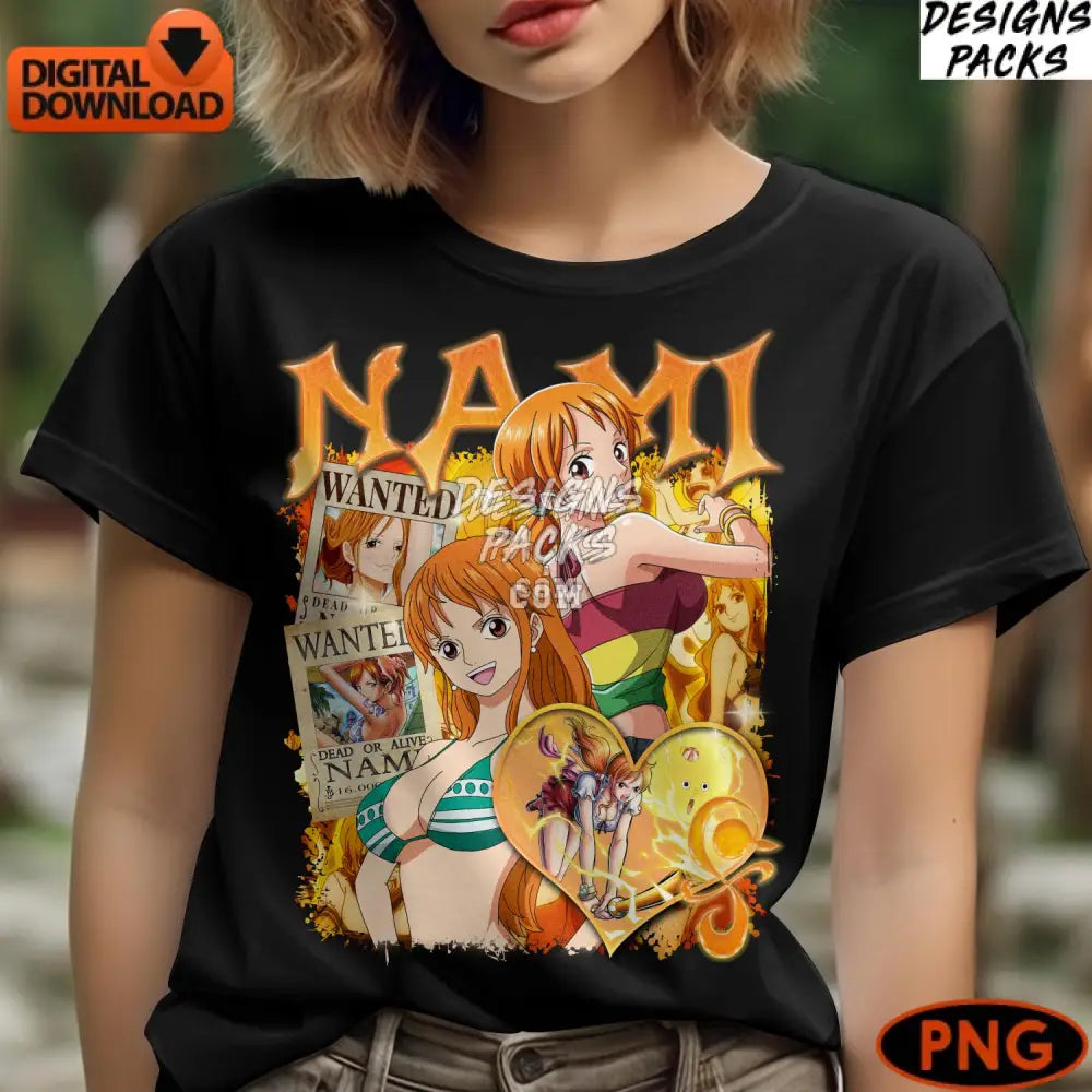 Nami One Piece Anime Digital Art Wanted Png Colorful Instant Download