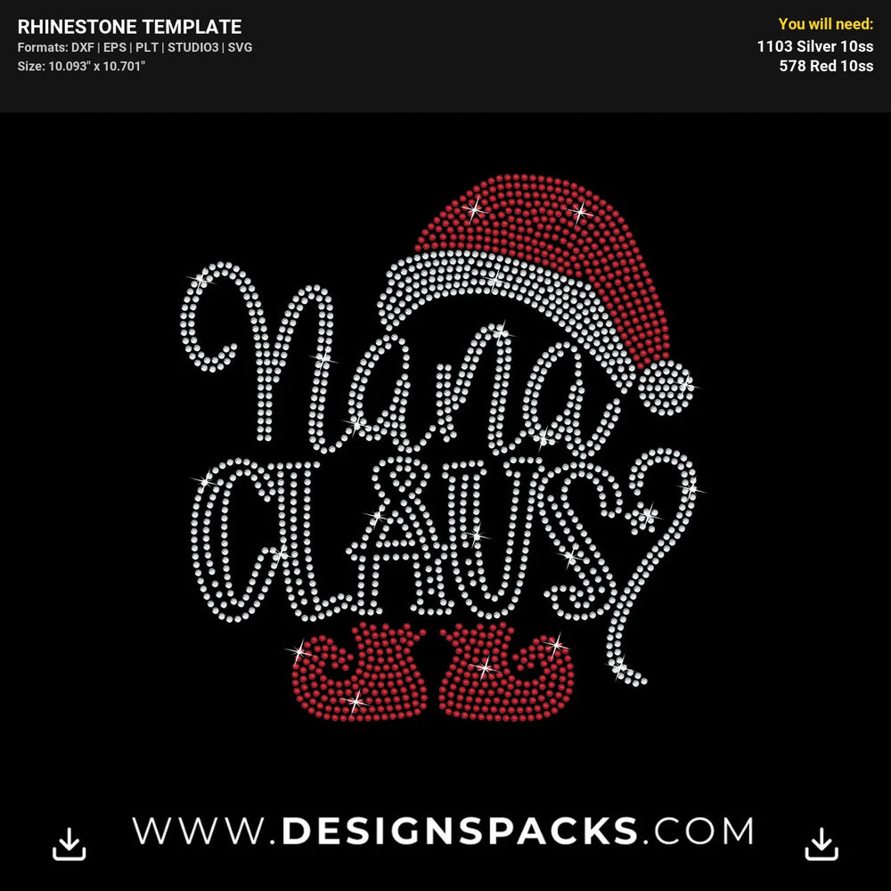 Nana Claus Christmas Design Rhinestone Digital Template