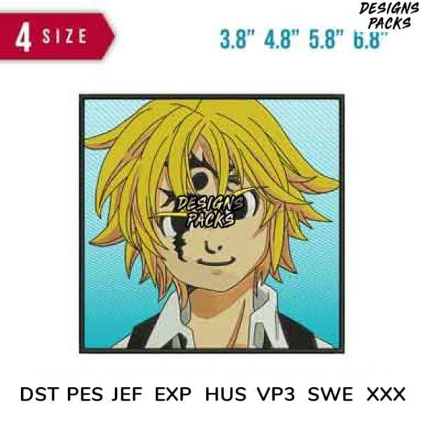 Anime character embroidery design in DST PES formats, 4 sizes available for instant download