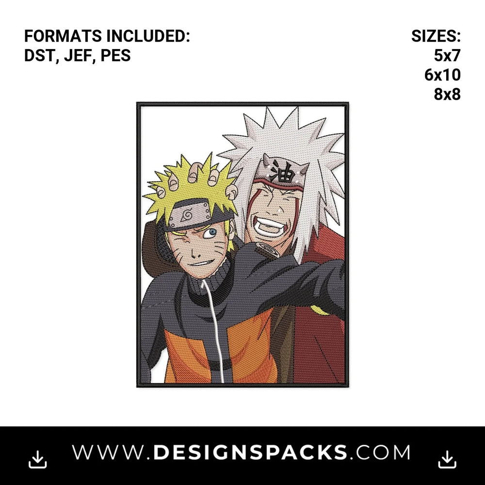 Naruto and Jiraiya Selfie Portrait Embroidery Design - Instant digital download pattern at Designspacks.com