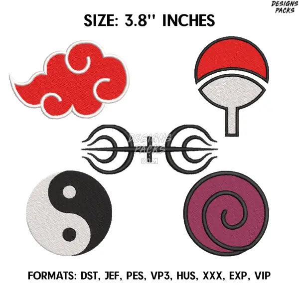 Naruto Symbols Embroidery Design File, Naruto Anime Embroidery Design, Machine embroidery, Anime Pes Design Brother