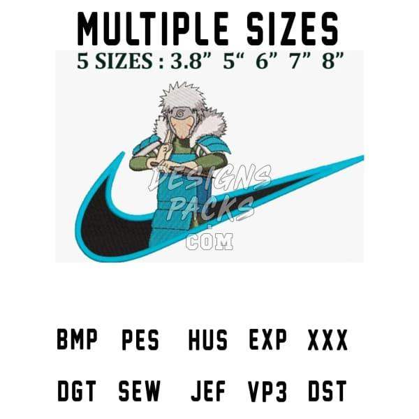 Anime character embroidery design with Nike swoosh, available in multiple sizes and formats
