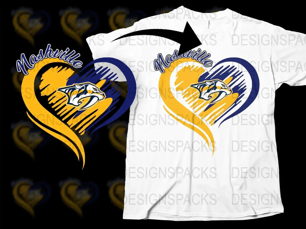 Nashville Predators Heart Design Graphic Png Digital Download