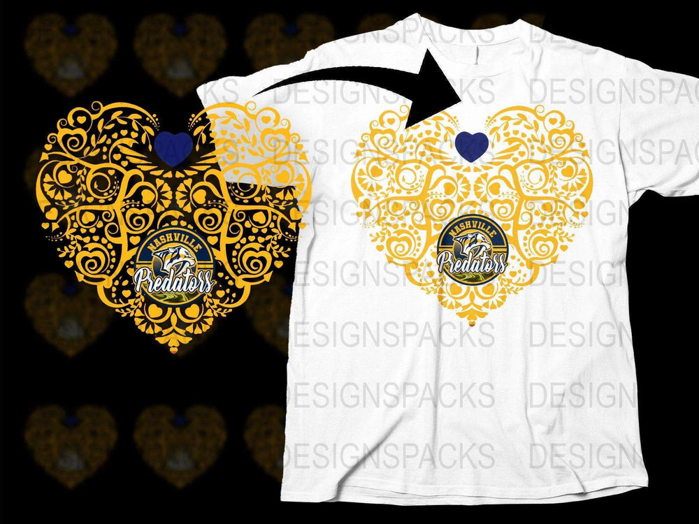 Nashville Predators Heart Design Graphic Png Digital Download