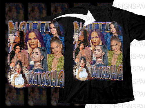 Natti Natasha collage t-shirt design, print-ready PNG for DTG/DTF, featuring photo montage and bold text