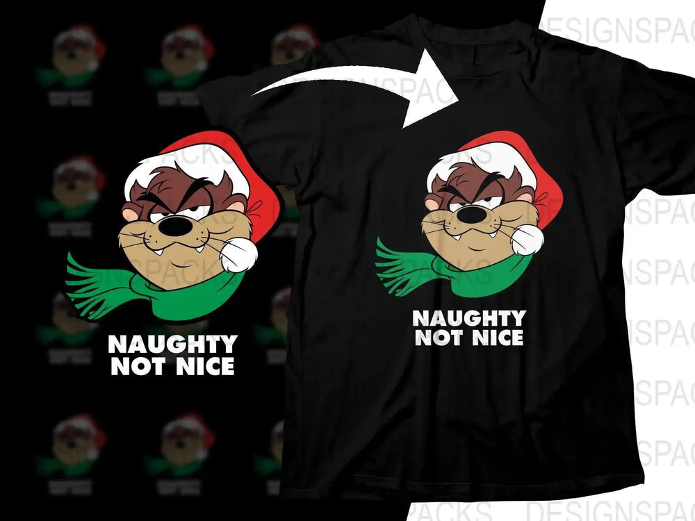 Naughty Not Nice Christmas Taz Santa Hat Graphic Png Digital Download