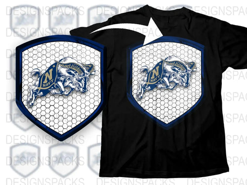 Navy Football Mascot Graphic T-Shirt, Military Academy Sports Tee, Unique Hexagon Design, Patriotic Casual Wear