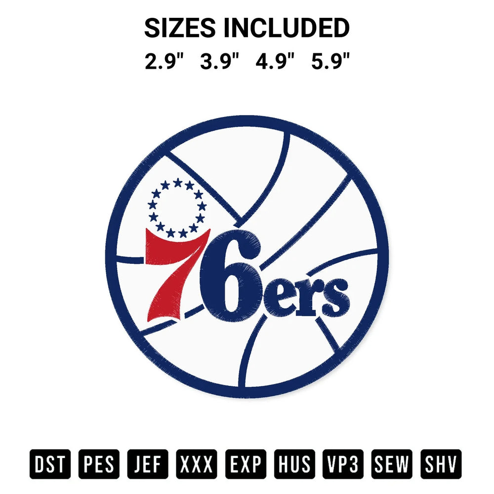 Nba Philadelphia 76Ers 1977 1997 Embroidery Design