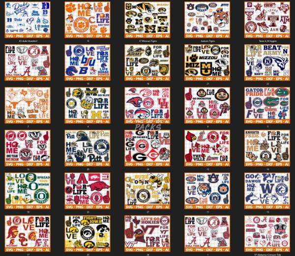 NCAA College Football Teams 1200 Designs Bundle DESIGNSPACKS