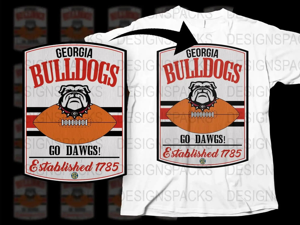 Georgia Bulldogs T-Shirt, Go Dawgs! Vintage Team Logo, Orange and White, Established 1785 Graphic Tee