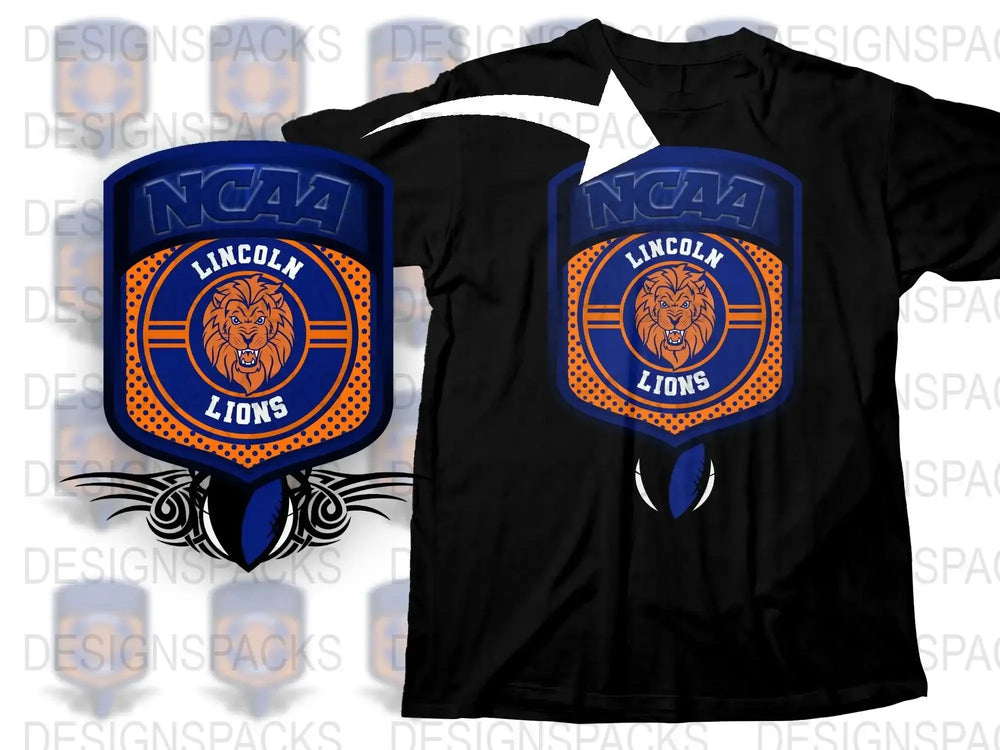 NCAA Lincoln Lions T-Shirt, College Sports Team Apparel, Orange Blue Graphic Tee