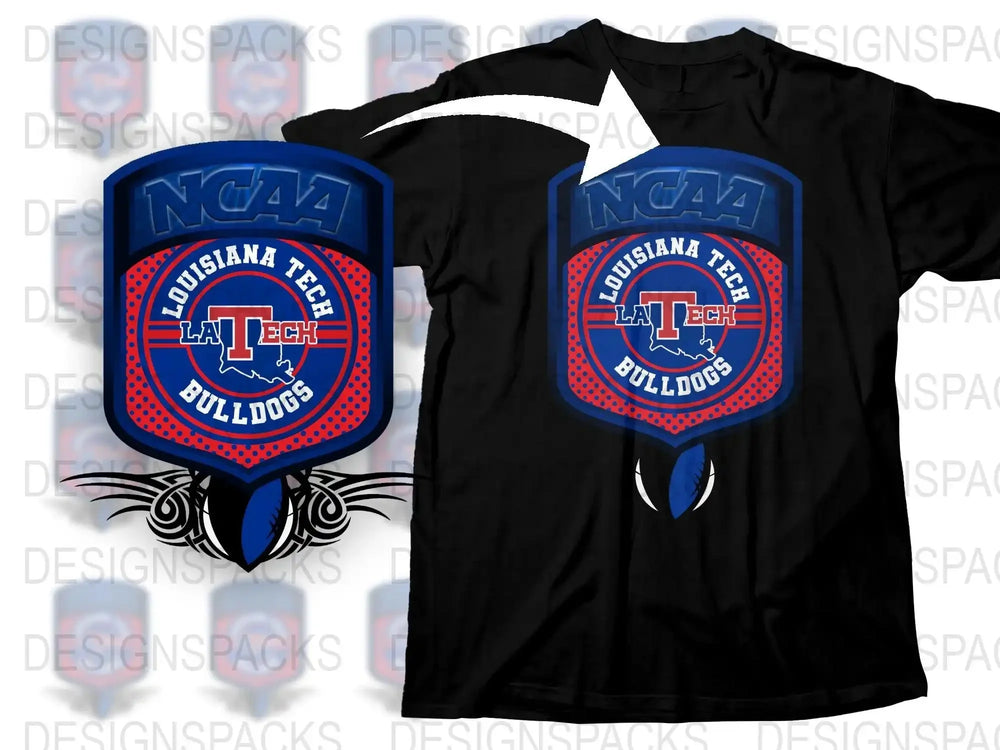 Louisiana Tech Bulldogs NCAA T-Shirt and Hand Fan Set, College Sports Gear, Red and Blue Fan Merchandise