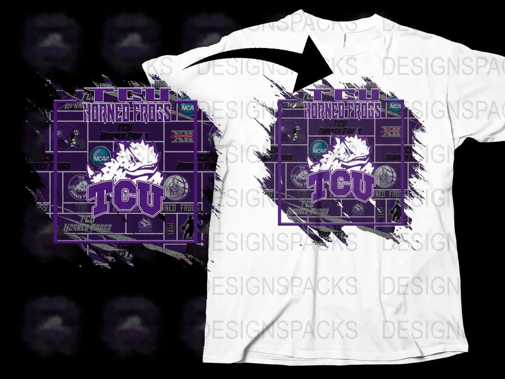 TCU Horned Frogs Graphic T-Shirt Purple and White College Sports Apparel Cotton Tee