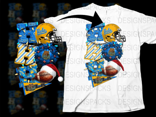 UCLA Football Helmet Graphic T-Shirt, College Sports Fan Apparel, Yellow and Blue
