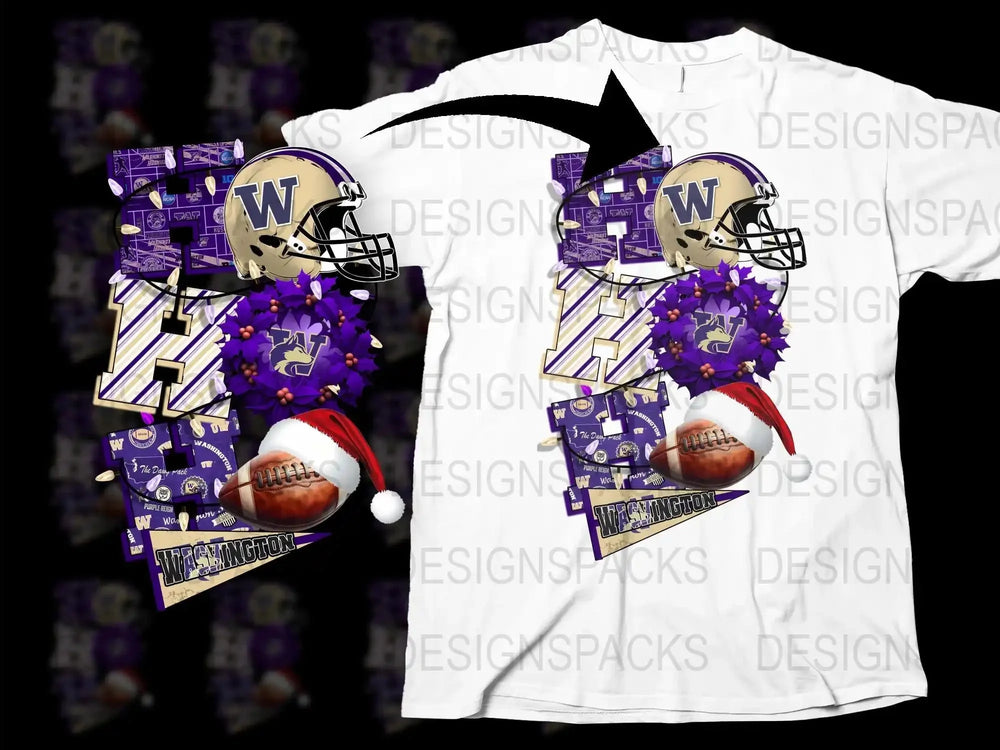 Washington Huskies Football T-Shirt, Purple and White Graphic Tee, Sports Fan Apparel, Collegiate Athletic Wear