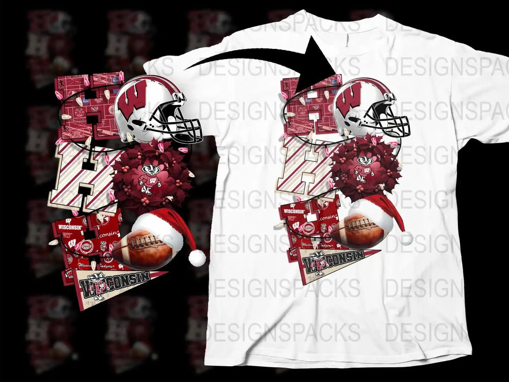 Wisconsin Badgers Football Themed T-Shirt, College Sports Apparel, Fan Gear, Graphic Tee, Unisex White Shirt