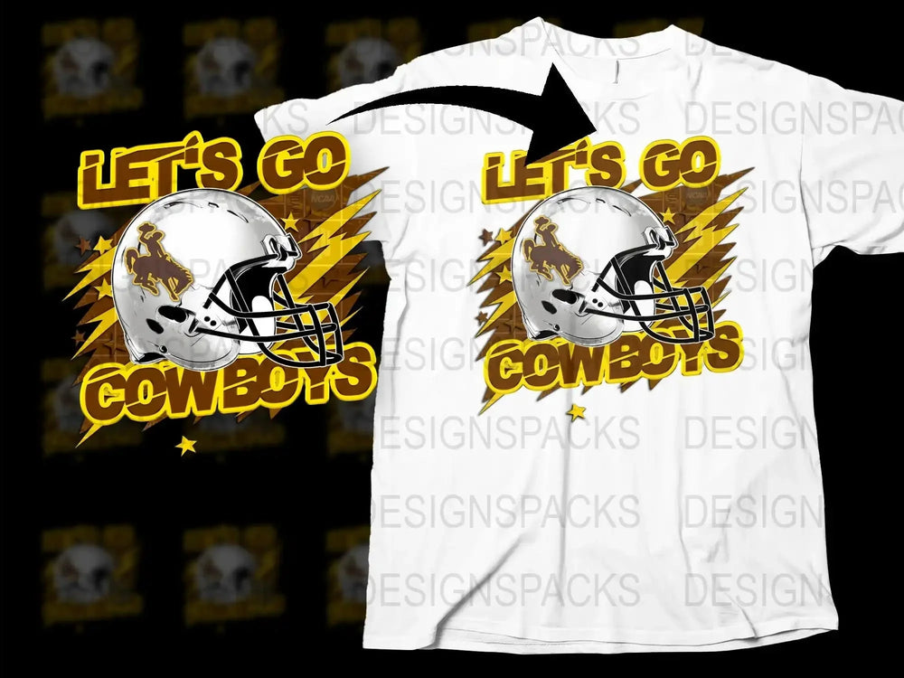 Cowboys Football Helmet T-Shirt, Let's Go Team Spirit Tee, Sports Fan Gift, Graphic White Shirt