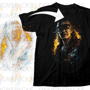 Black t-shirt with grunge portrait of a person wearing goggles.