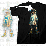 Black t-shirt mockup featuring anime-style character with VR goggles and Japanese text.
