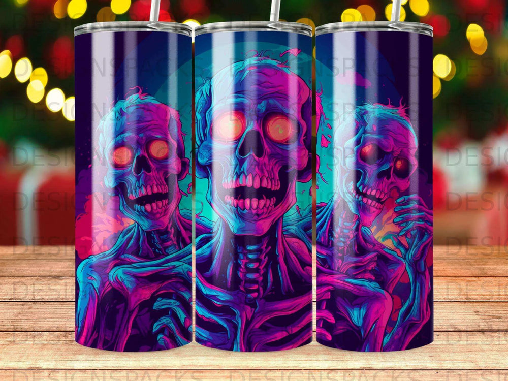 Neon Macabre Skulls Tumbler Digital Wrap Design