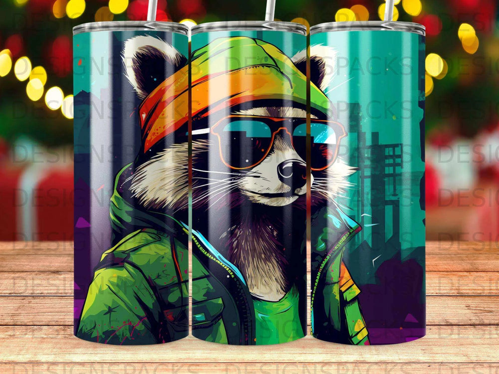 Neon Raccoon Vibe Tumbler Digital Wrap Design
