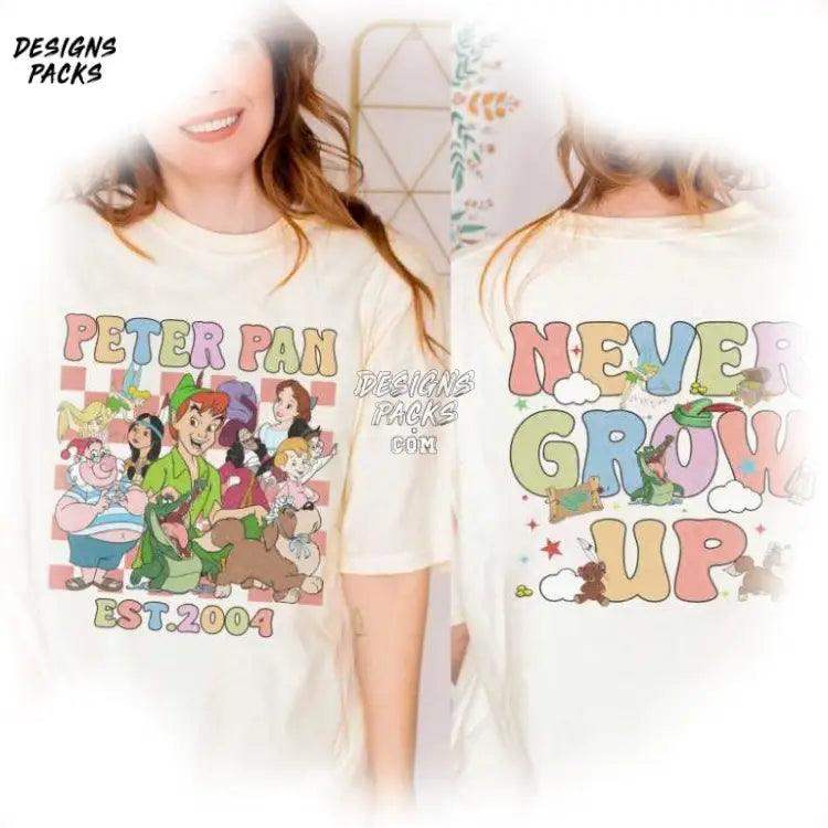 Never Grow Up Cartoon Land Two - Sided Peter Pan Est 2004 Png Design