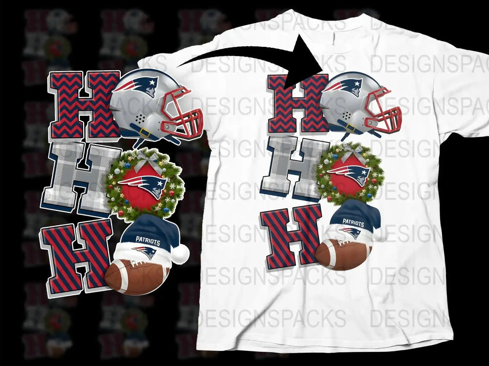 Patriots Football Team T-Shirt, Helmet and Logo Design, Festive Holiday Apparel