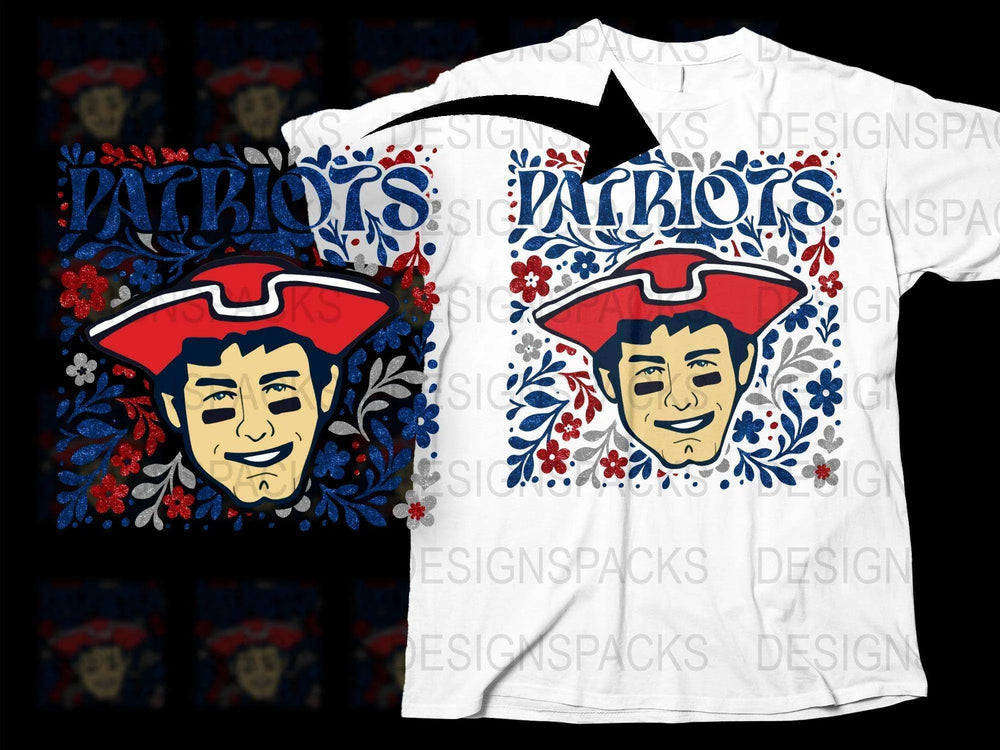 Patriots Fan T-Shirt, Floral Design, Vintage Style, Unique Red and Blue Graphic Tee, Unisex Adult Clothing