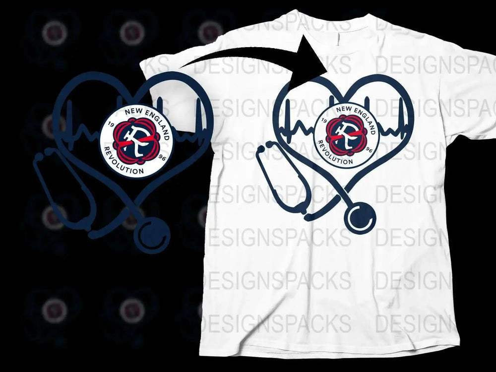 New England Revolution Heartbeat Stethoscope Design Png Digital Download