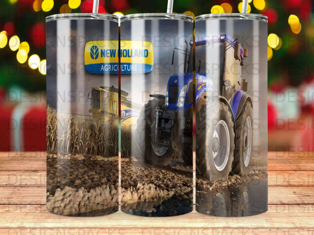 New Holland Agriculture Tractor Harvester Field Tumbler Digital Wrap Design