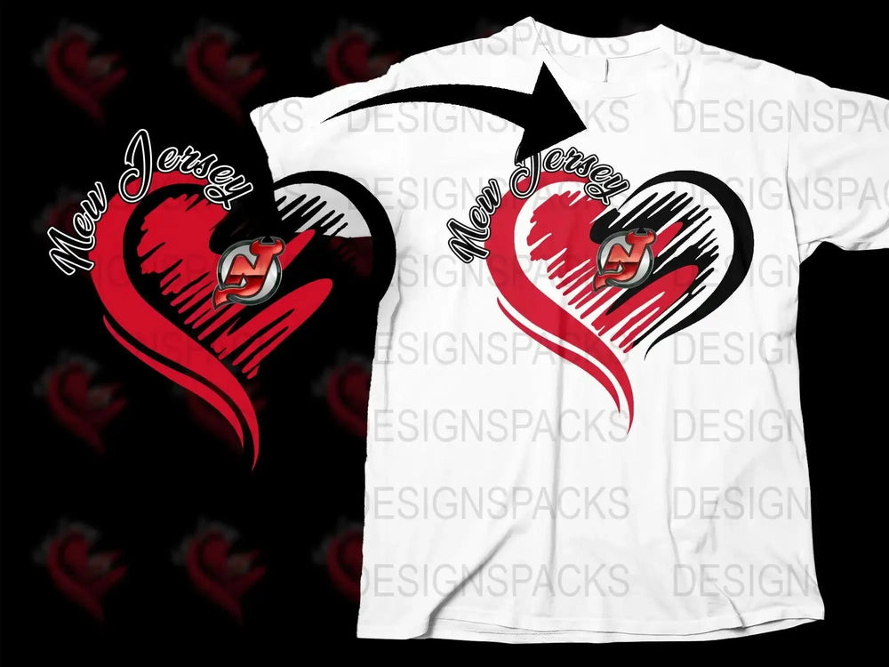 New Jersey Devils Heart Design Graphic Png Digital Download