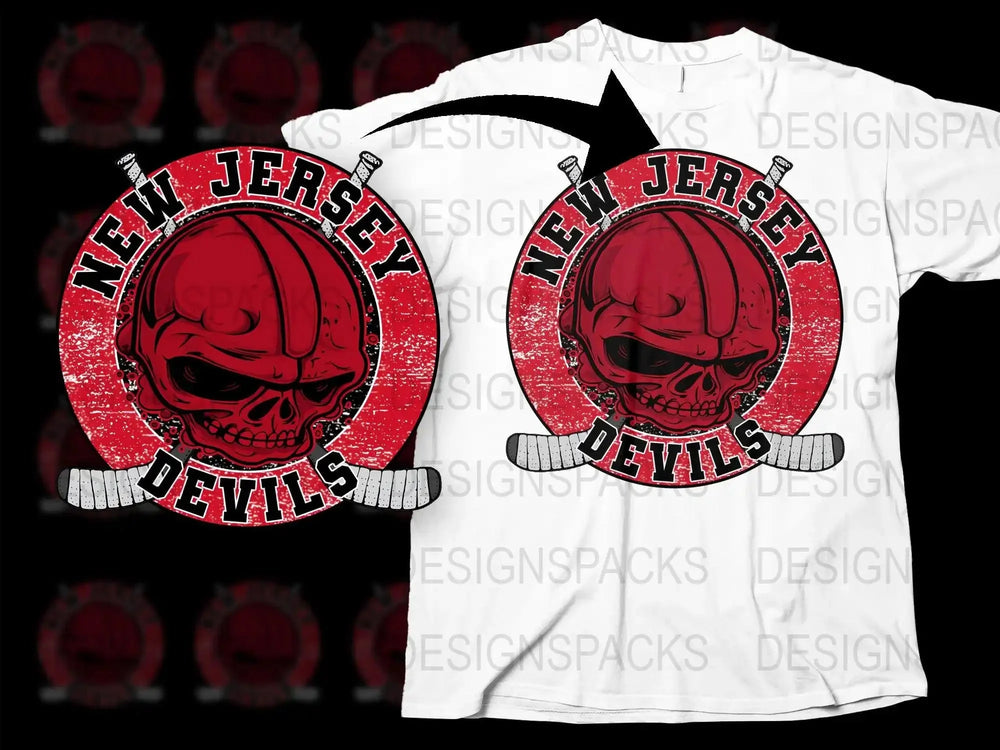 New Jersey Devils Skull Design Graphic Png Digital Download