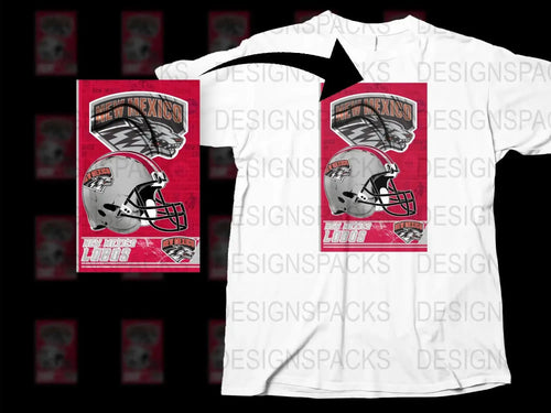 New Mexico Lobos Football T-Shirt, Vintage Helmet Graphic Tee, College Sports Apparel, Men's White Shirt