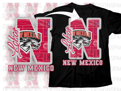 New Mexico Wolf Graphic T-Shirt, Bold Red and Black Typography, Casual Streetwear Style Tee