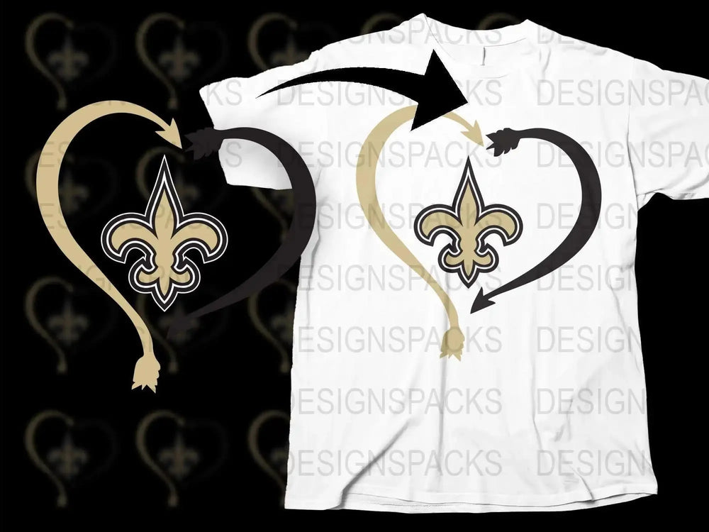 Fleur-de-Lis Heart Design T-Shirt, Stylish Black and Gold Graphic Tee, Trendy Love Symbol Top