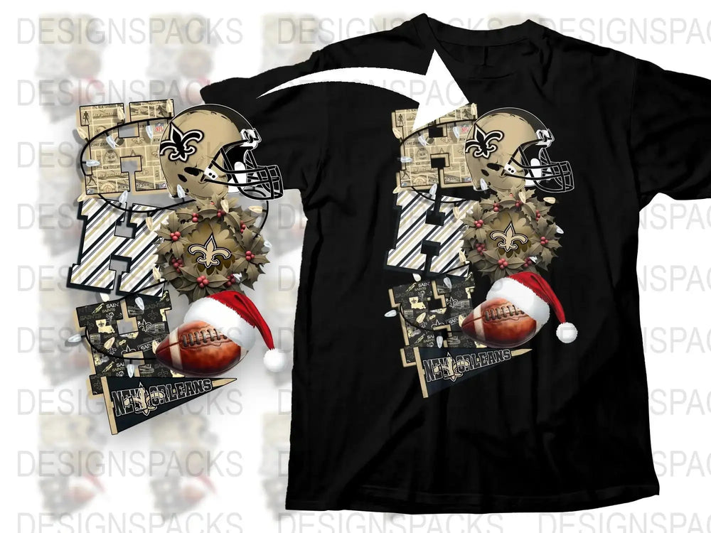 New Orleans Football Themed T-Shirt, Santa Hat, Festive Holiday Sports Apparel, Unique Christmas Gift