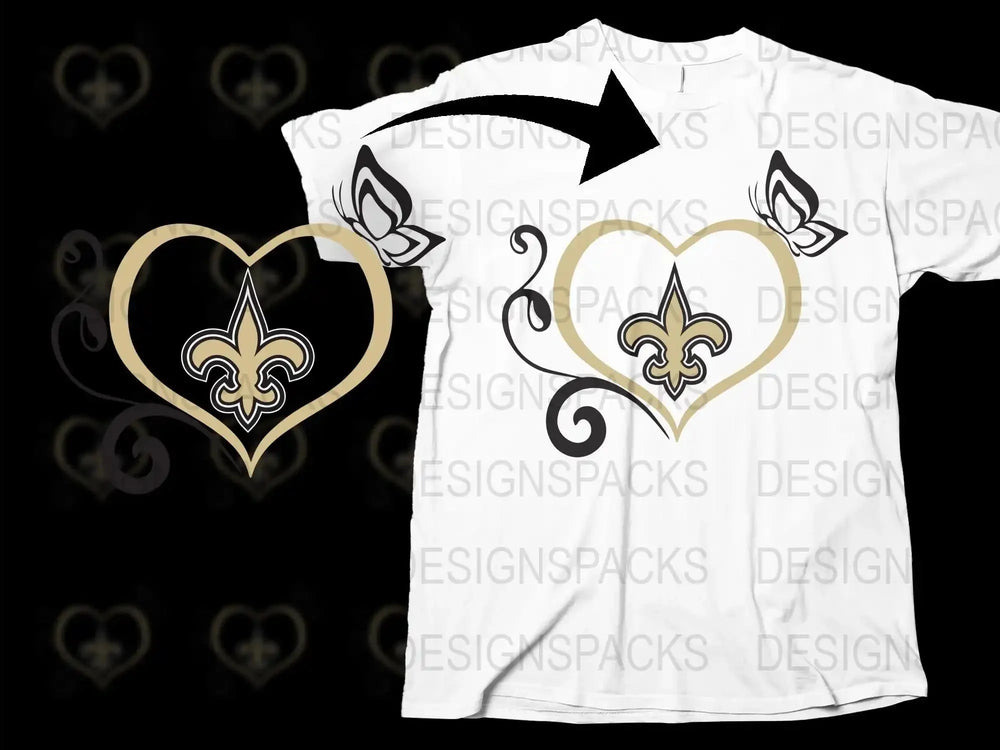 Fleur-de-Lis Gold Heart T-Shirt, Stylish Unisex White Tee, Fashionable Graphic Design, Trendy Casual Wear