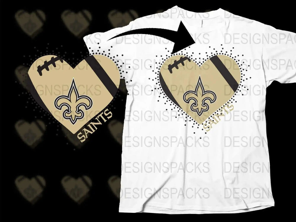 New Orleans Saints Heart Design T-Shirt, Black and Gold Sports Fan Apparel, NFL Team Support Tee, Gift Idea