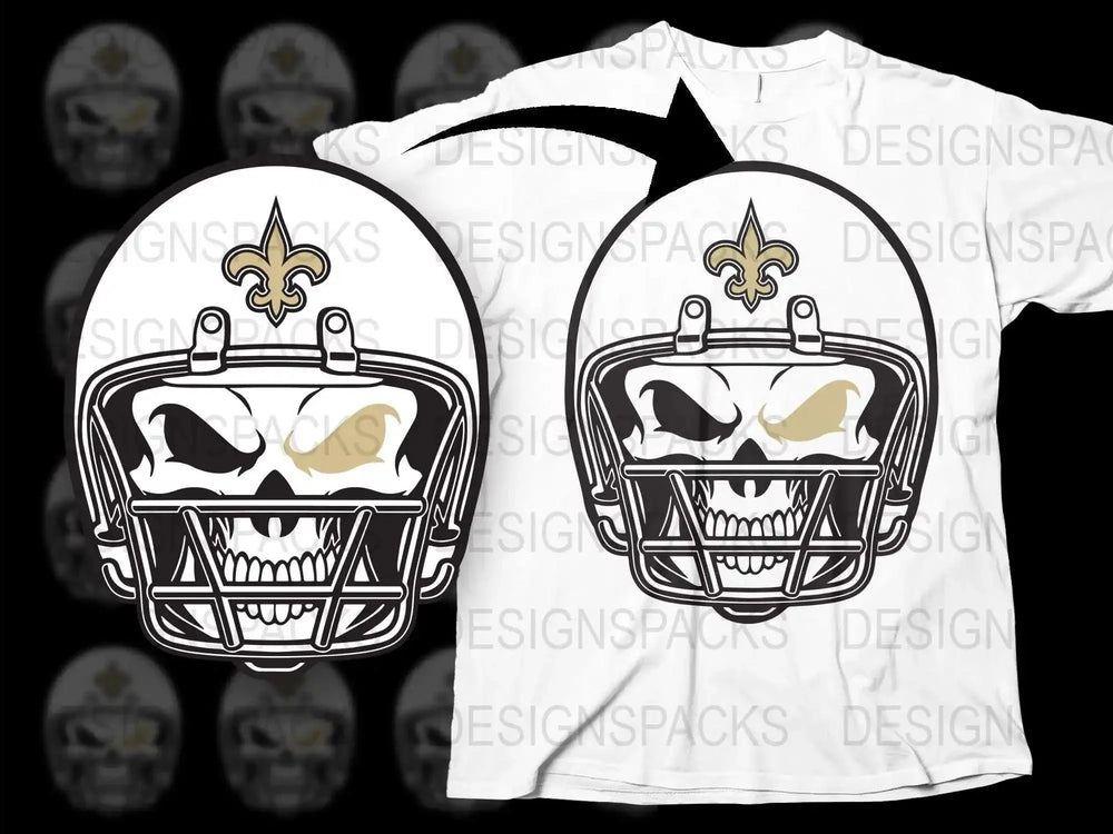 New Orleans Football Skull Helmet Graphic T-Shirt, Black and White Sports Fan Apparel, Unique Team Support Tee