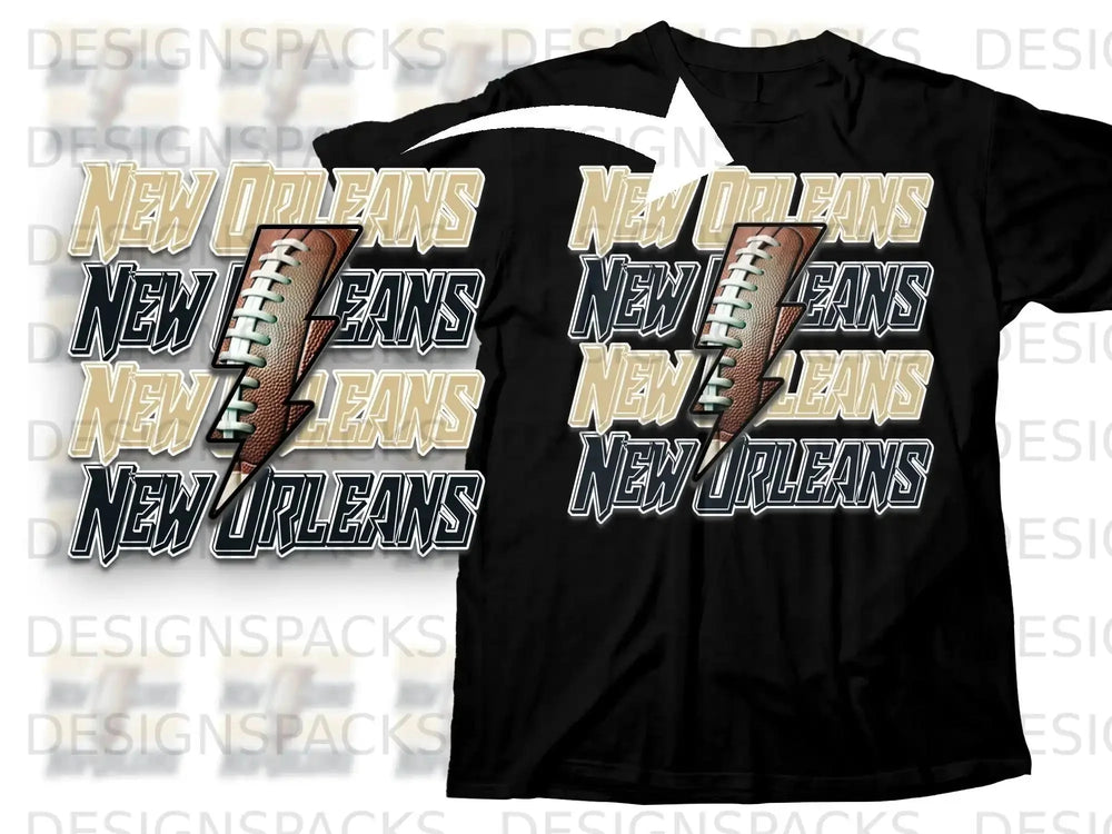 New Orleans Football Thunderbolt Graphic T-shirt