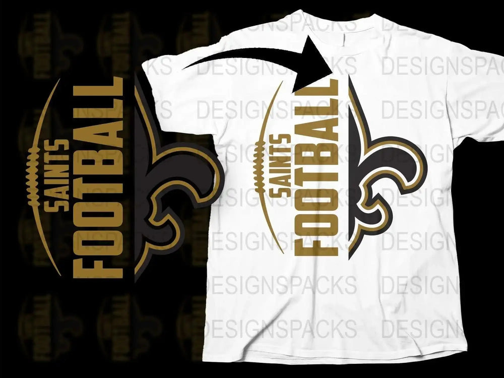 New Orleans Saints Football Team T-Shirt, Black and Gold Logo, Casual Sports Apparel