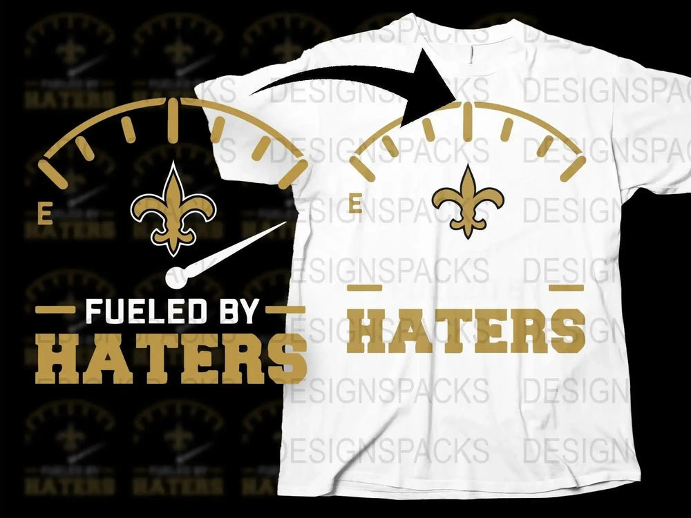 Fueled By Haters T-Shirt, Bold Gold Text, Fashion Streetwear, Unisex Graphic Tee, Trendy Design, Casual Outfit, Sports Motif, Cool Gift Idea