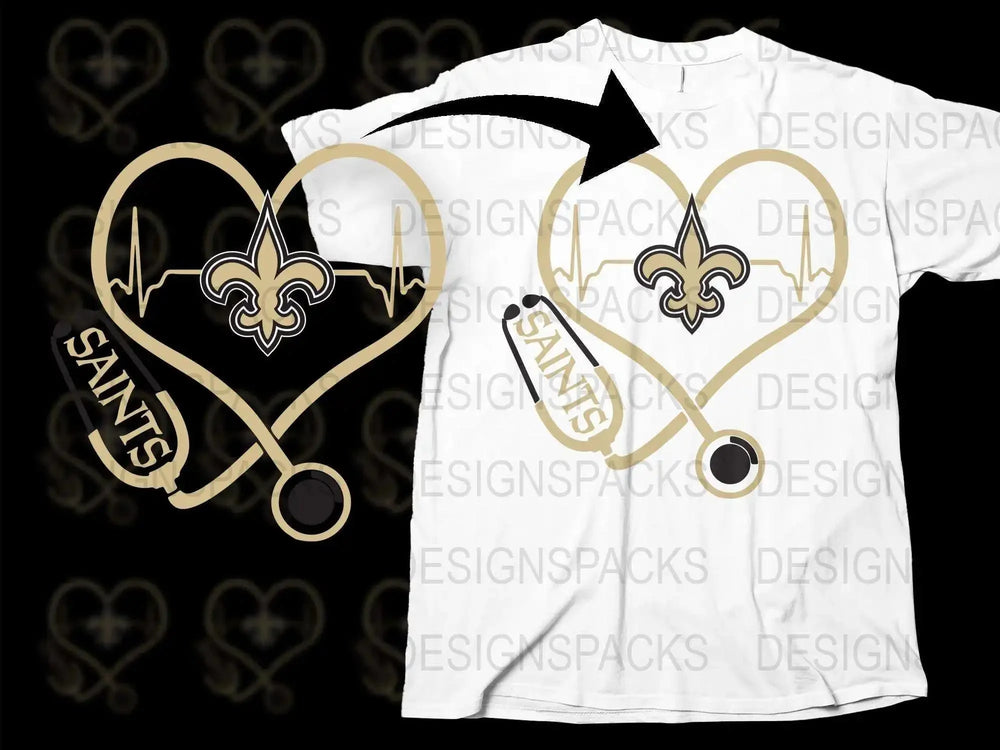 New Orleans Saints Heartbeat T-Shirt, NFL Fan Apparel, Sports Team Love Tee, Unisex Graphic Shirt