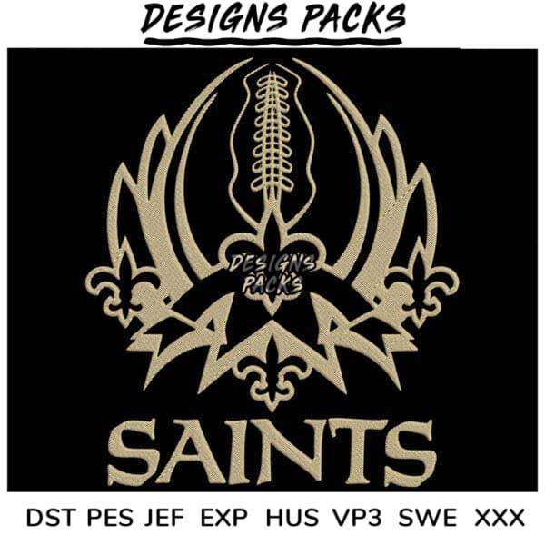Saints football embroidery design with fleur-de-lis, available in DST PES JEF formats for instant download