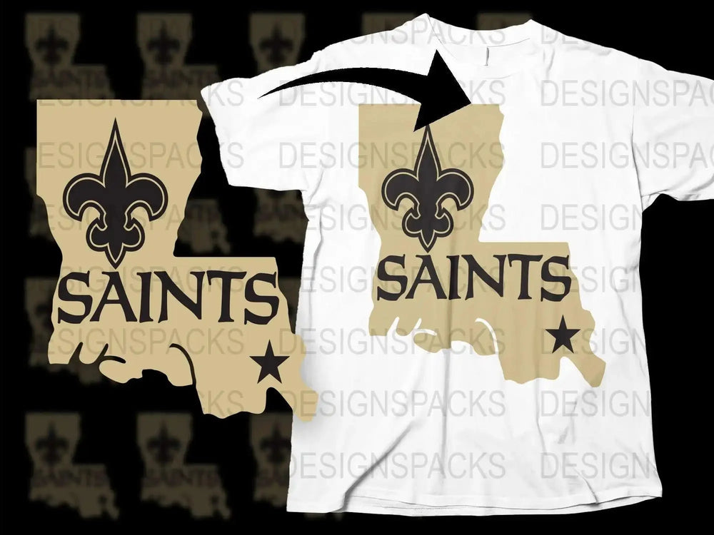 New Orleans Saints T-Shirt, Louisiana Map Graphic, Black and Gold Football Fan Apparel, Unisex Adult Clothing