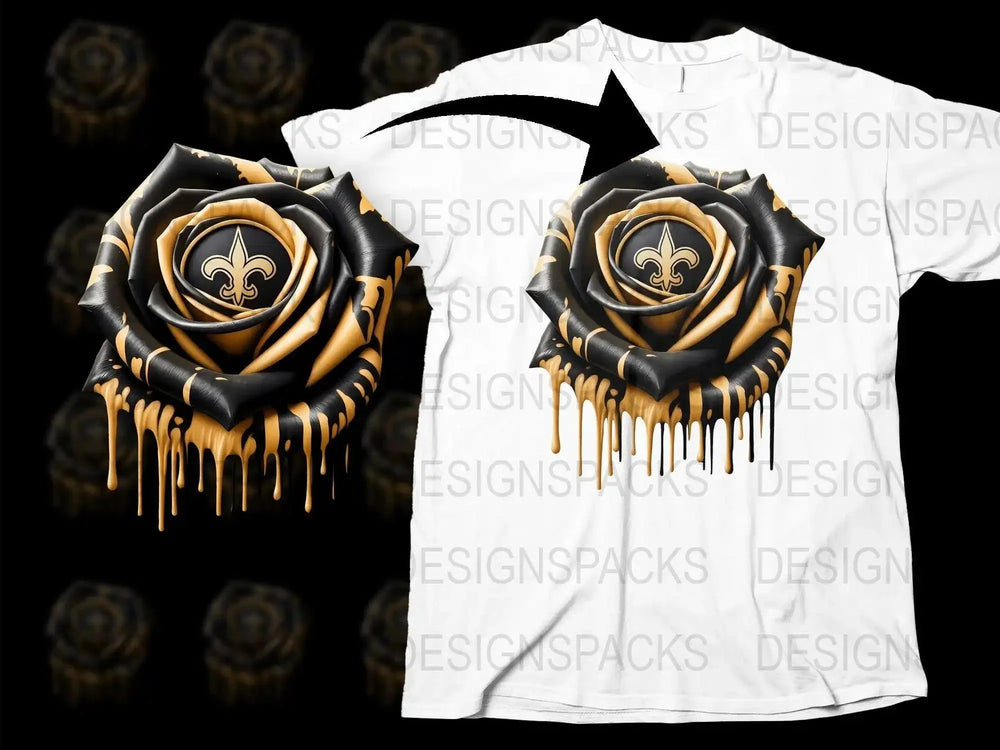 Gothic Black and Gold Rose T-Shirt, Unique Floral Dripping Design, Graphic Tee for Men and Women