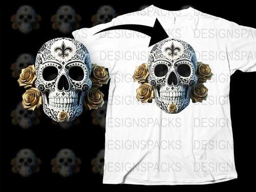 Sugar Skull T-Shirt with Rose Accents, Gothic Floral Skull Graphic Tee, Unisex White Shirt