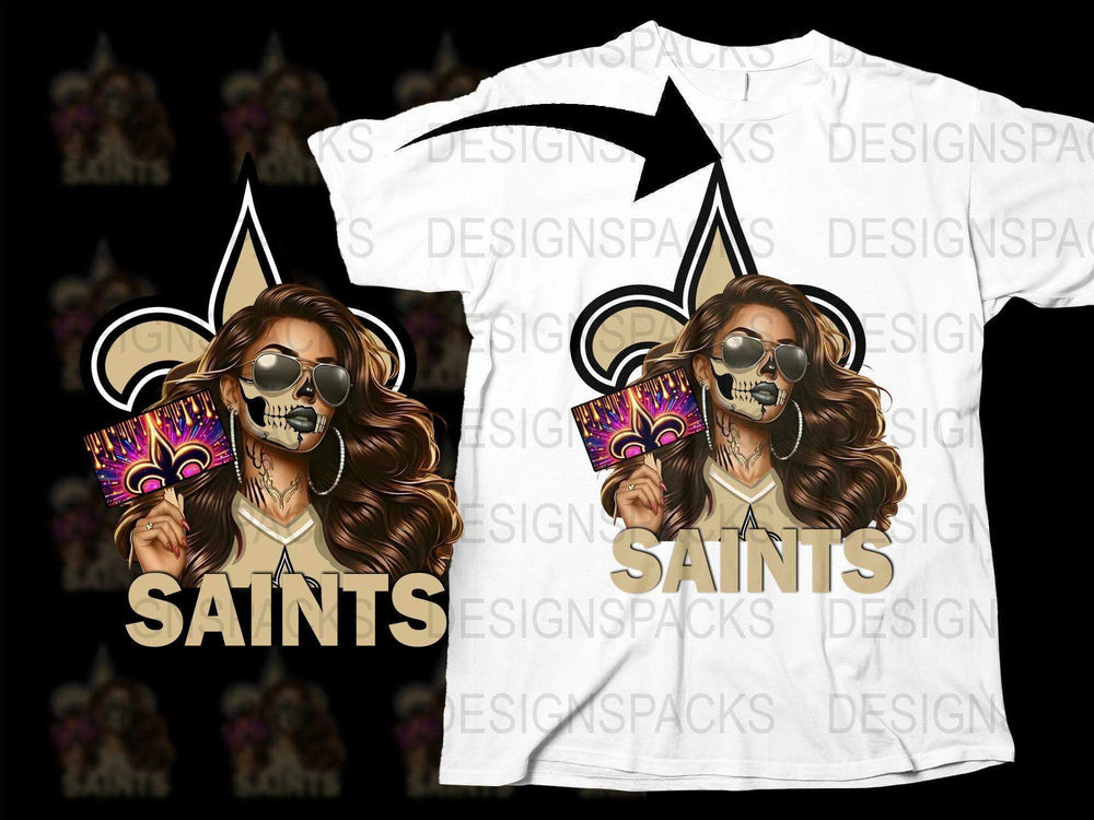 Saints Skull Graphic T-Shirt, Women's Fashion Tee, Lioness Design, Unique Streetwear, Casual Hip Hop Style, Trendy Top