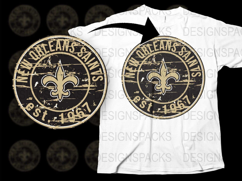 New Orleans Saints Vintage Logo T-Shirt, Classic Black and Gold Tee, Established 1967 Design, Unisex Football Fan Apparel