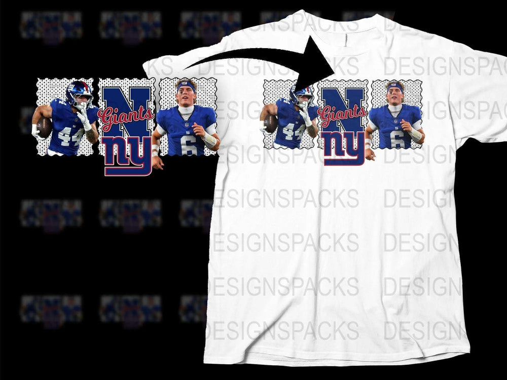 New York Giants Themed T-Shirt, Football Player Graphic Tee, NFL Sports Fan Apparel, Blue and White Cotton Shirt